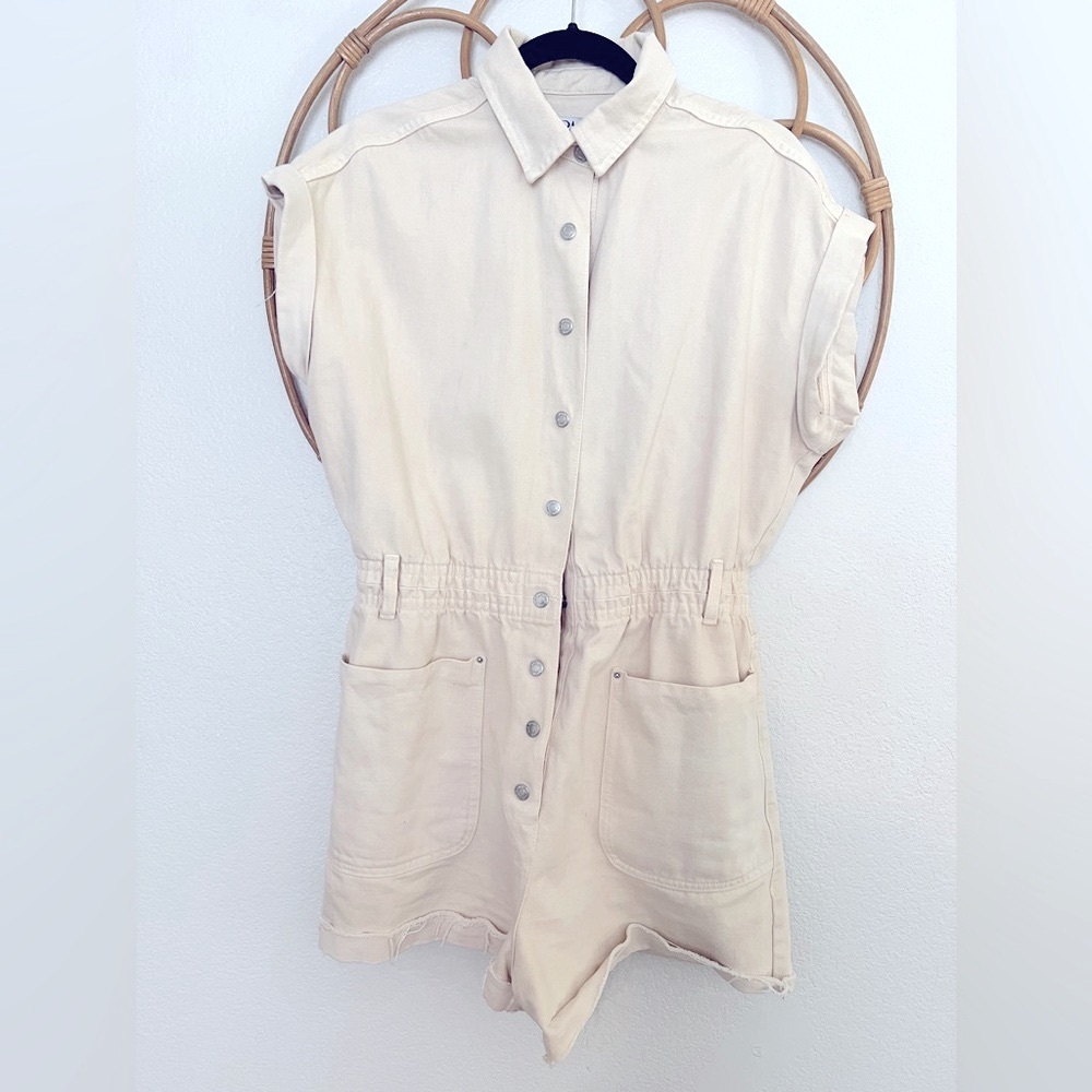 Zara cream/ivory Jean Denim Romper - Size L